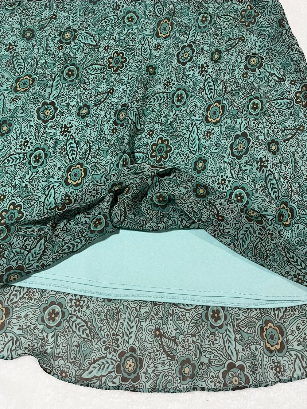 Sandra Darren Teal Brown Floral Lined A-Line Midi Skirt Plus Size 18W